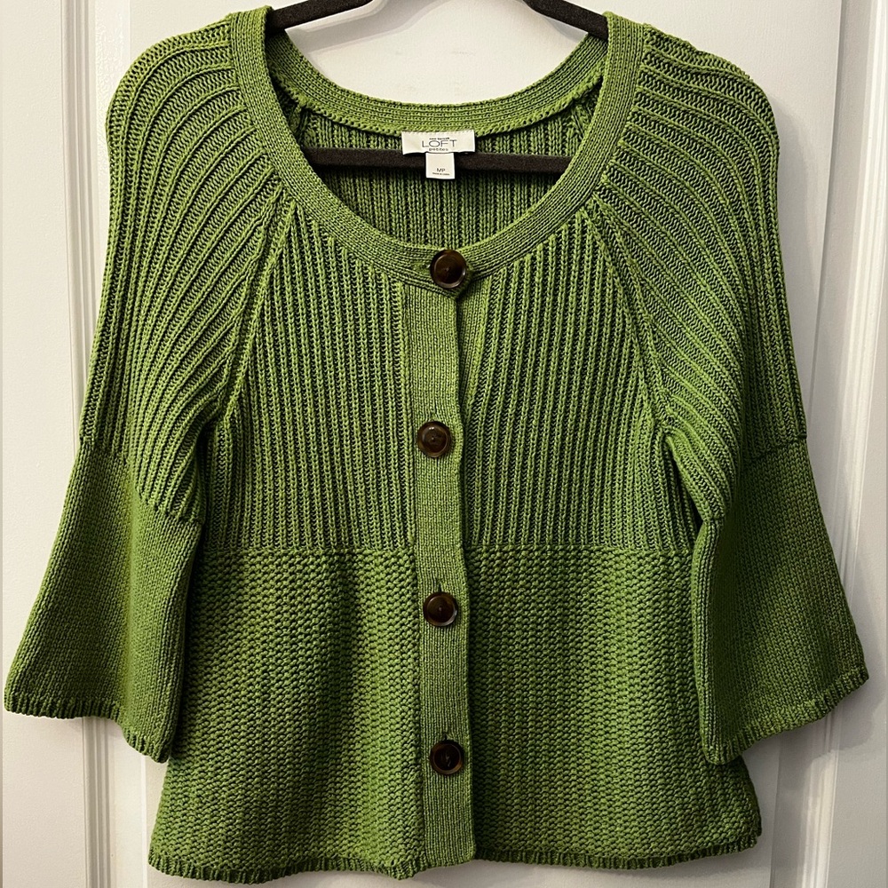 Ann Taylor LOFT Green Button Cardigan Cotton Like New